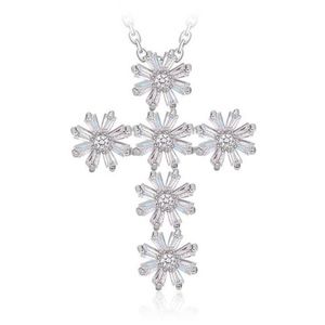Sterling Filled Floral Cross Necklace Swarovski